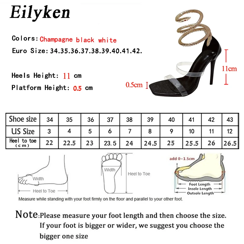 Eilyken Fashion PVC Transparent Snake Pattern Winding Sandals Summer Ankle Strap Wedding Party Thin High Heels Ladies Shoes