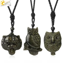 CSJA Golden Obsidian Necklace Natural Stone Yoga Tiger head Sculpture Tree of Life Animal Owl Men Necklaces Pendant Jewelry G777