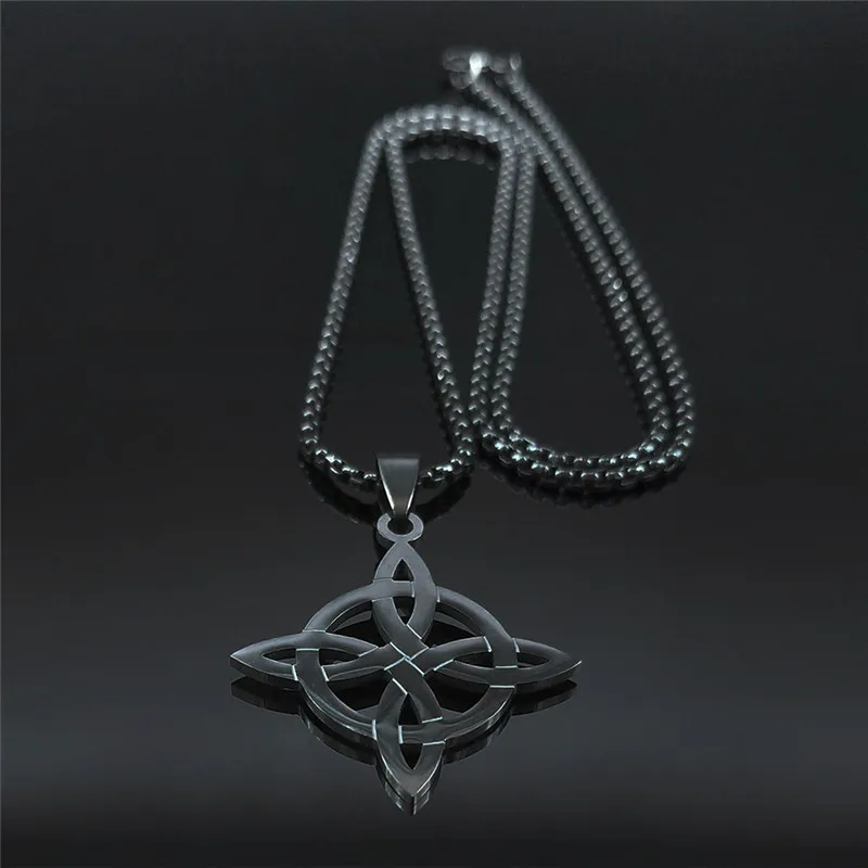 Stainless Steel Witchcraft Witch's Knot Geometry Long Chain Necklace for Men/Women Black Color Jewelry Bijoux Femme N4273S03