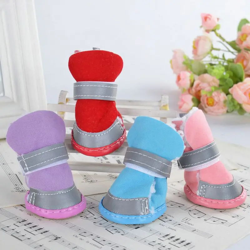 4 Pcs/Sets Winter Dog Shoes For Small Dogs Warm Lamb Wool Puppy Pet Shoes Non-slip Dog Snow Boots Chihuahua Yorkie Teddy Shoes