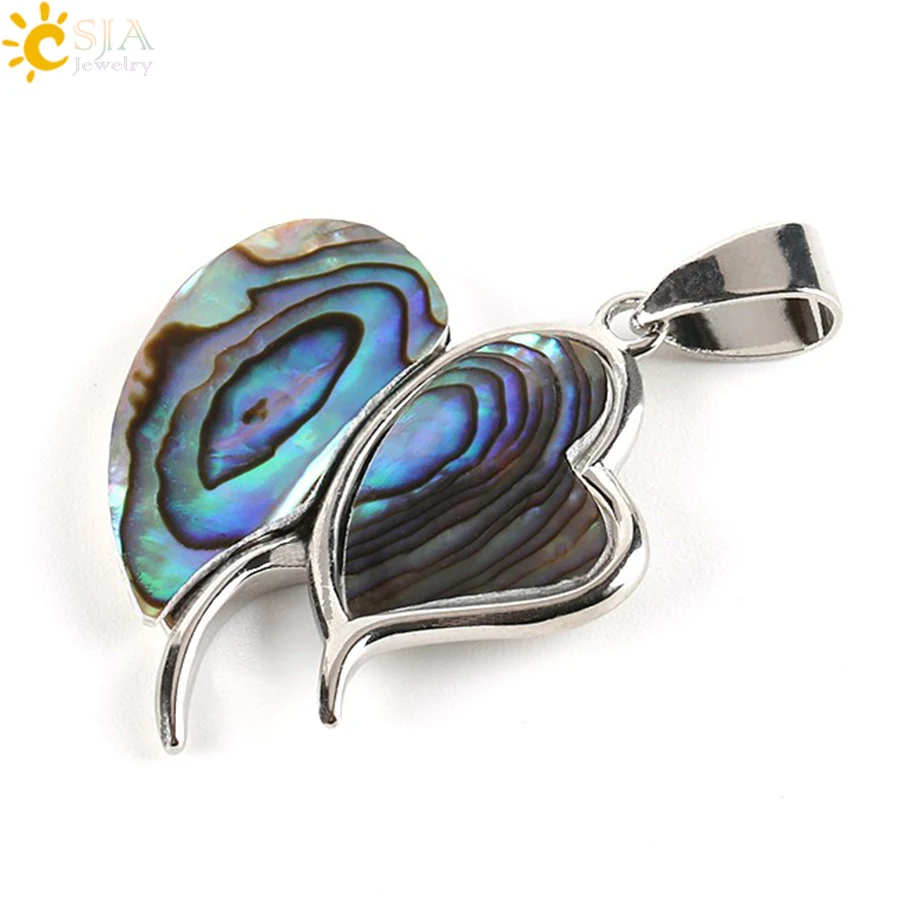 CSJA Natural New Zealand Double Heart Pendants Abalone Shell Multi-color Gem Beads for Necklace Choker Metal Jewelry Making E354