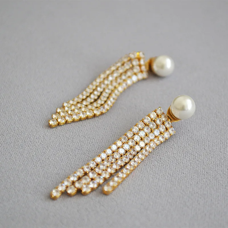 925 Silver Pin Zircon Tassels Stud Earrings for Women T Bar Line Women Earrings Earring Jewelry