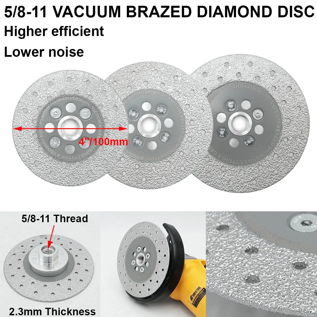 SHDIATOOL 2pcs Premium Quality Diameter Double Sided Vacuum Brazed Diamond Cutting & Grinding Disc With 5/8-11 Flange