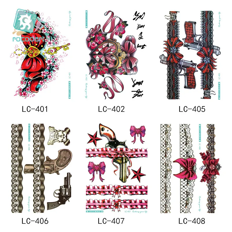 21X15cm Hot Sale Large size Leg Water Transfer Tattoo Sexy Lace and Gun Design Fake Body Art Temporary Tattoo Stickers For Women