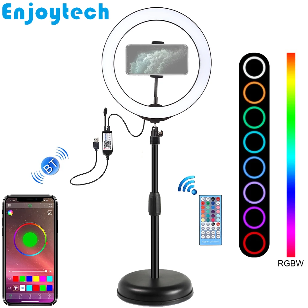 

New Arrival 26cm RGB LED Ring Flash Lamp with Tabletop Mounts Holder Tripod for Mobile Phones Vlog Live Streaming Bloggers