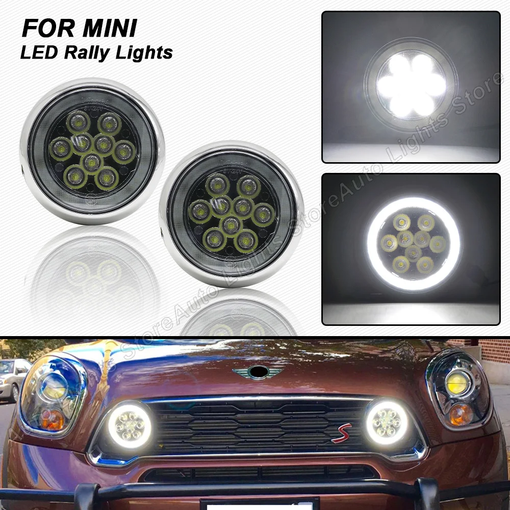 2Pcs LED Rally Light Daytime Running Daylight Halo Ring Fog DRL Light Lamp For Mini Cooper R55 Clubman R56 R57 R58