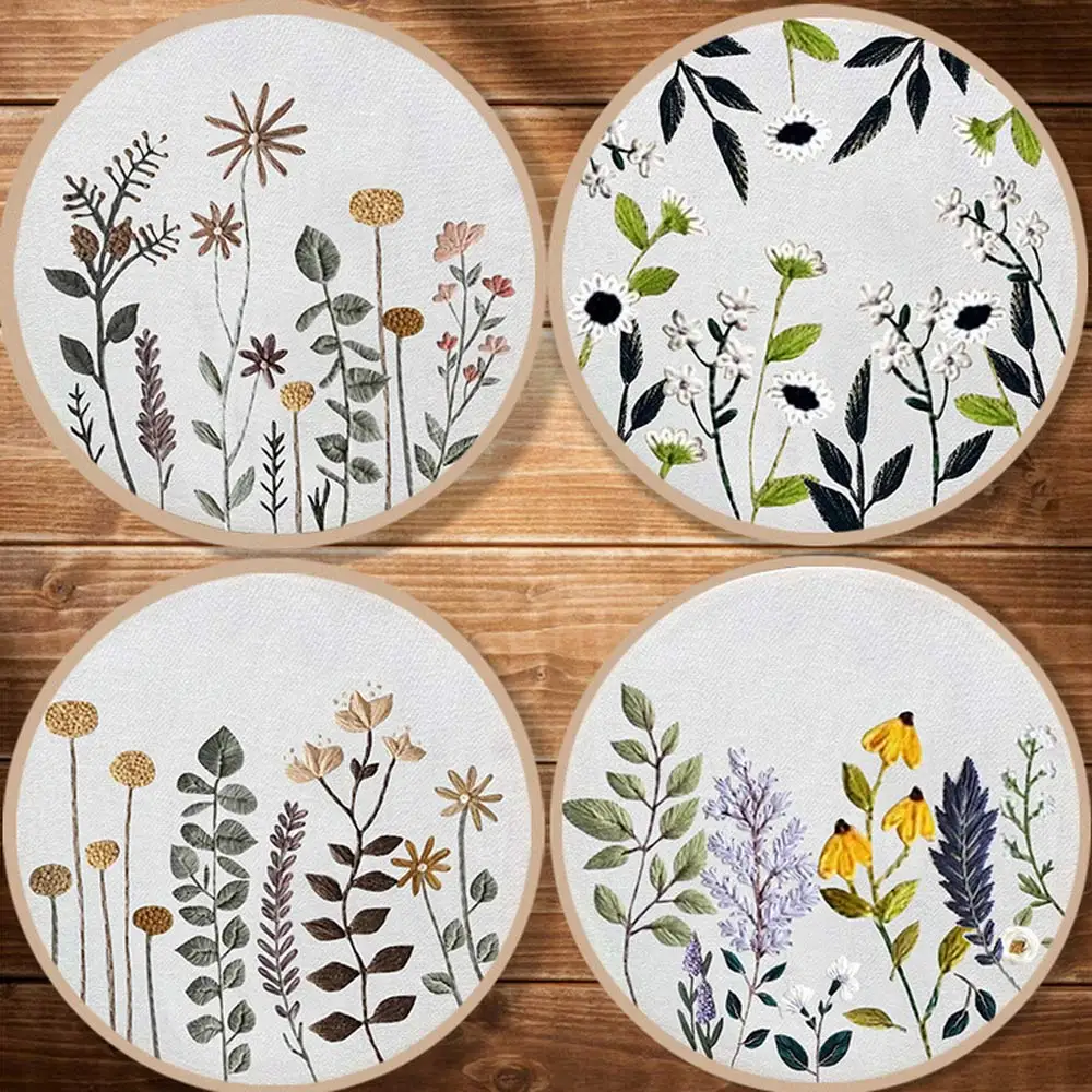 

2Sets Plants Flowers Leaves DIY 3D Embroidery Knitting Kit Needlework Cross Stitch Decor Paintings Material Package for Beginner