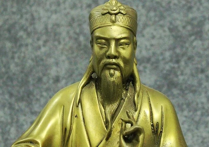 8" Old Chinese Taoism Brass Lao Tzu Lao Jun LaoZi Sit On Eight Diagrams Statue