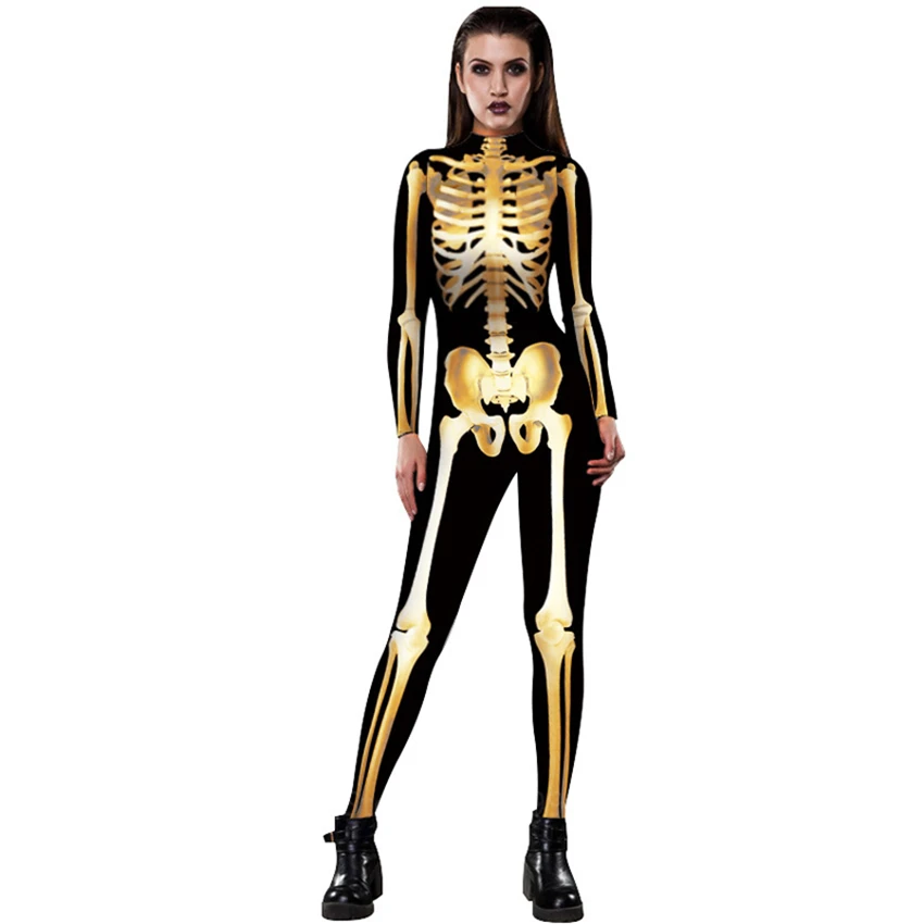 Kostium na Halloween szkielet body kobiety straszny wampir Fancy Print karnawał Party duch dzień zmarłych Sexy diabeł kombinezon