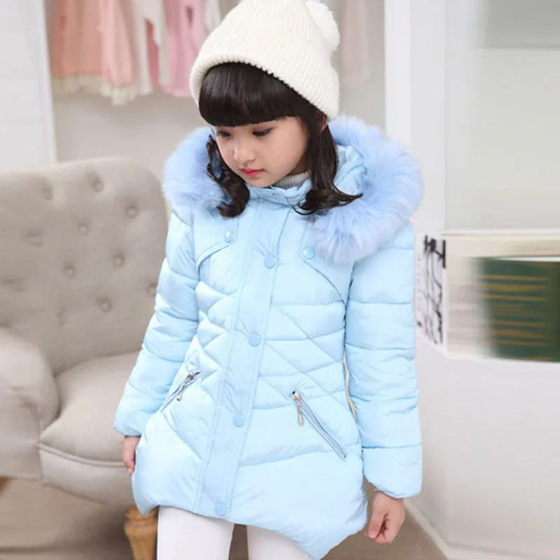 Kids Cothing Warm Padding Jacket For Girl Long Winter Thicken Parka With Fur Hood Children Outerwear Coats 4 6 8 10Year old