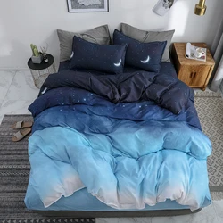 Starry Night Sky Bedding Set Moon And Star Blue Gradient Color Comforter King Size Bed Sheet Pillowcases Duvet Cover