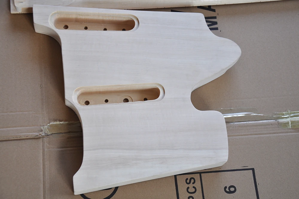 DIY Semi-Finished Double Necks Electric Guitar Kits without Paint,Maple Fretboard,Flame Maple Veneer