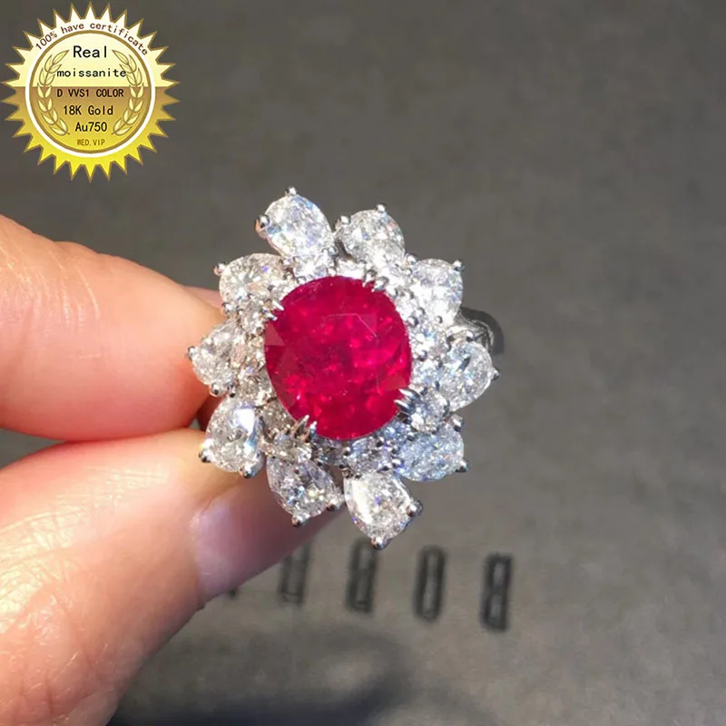 

10K Gold ring Lab Created 2ct Ruby and Moissanite Diamond Ring With national certificate Ru-005