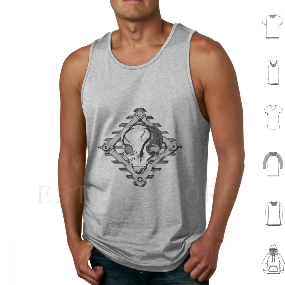 Face From Planet Tank Tops Vest Sleeveless Shooter Outfit Cartoon Comic Head Hunter Fx Black White Design Vector