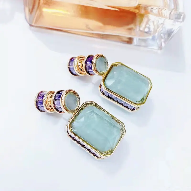 FXLRY High Quality Green Cubic Zirconia Luxury Simple Wedding Luxury Earring For Women Wedding Jewelry