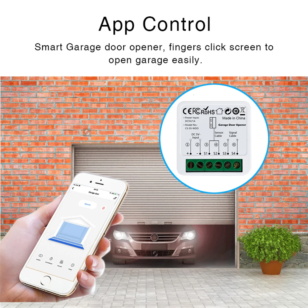 CUSAM WiFi Smart Garage Door Opener Controller Tuya App Switch Automation Module Works with Alexa Google Home Siri