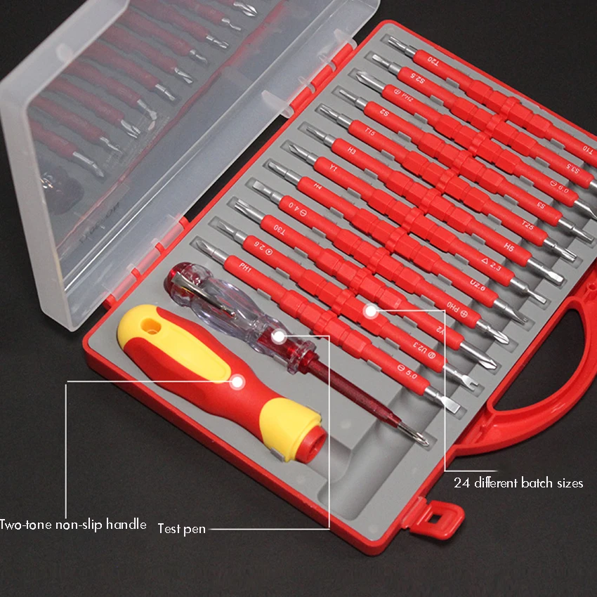 Schrauben drehers atz, isolierter Satz, Kunststoff griff, 14-teiliger Schrauben dreher für die Reparatur von Elektrikern mit Trage tasche