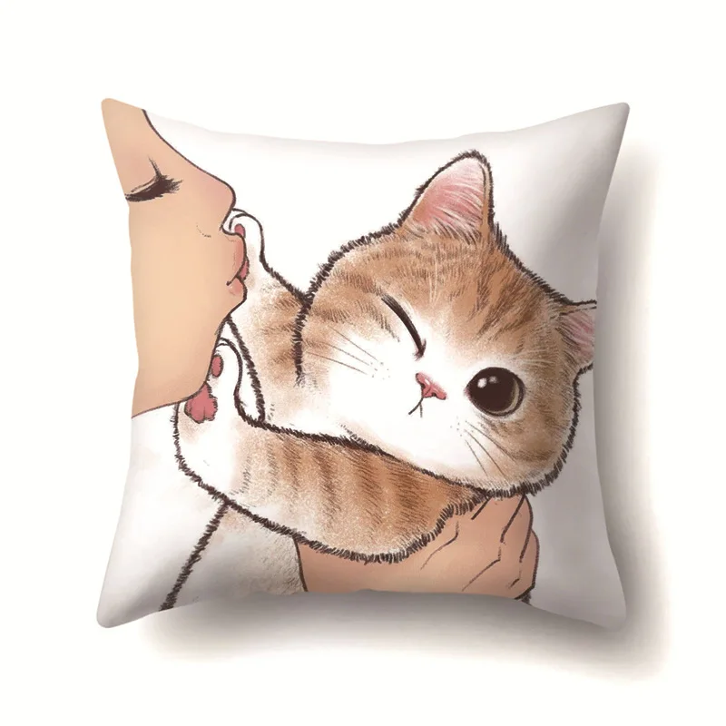 Cute Cat Cushion Cover Cartoon Animal Cat Polyester Throw Pillow Case Cover Decor Pillowcases Kussenhoes