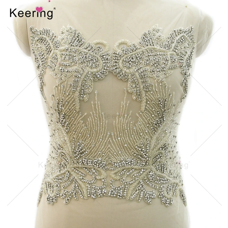 

Bridal Heavy Silver Patch, Rhinestone Body Applique, Sexy Design, Wedding Dress, WDP-364