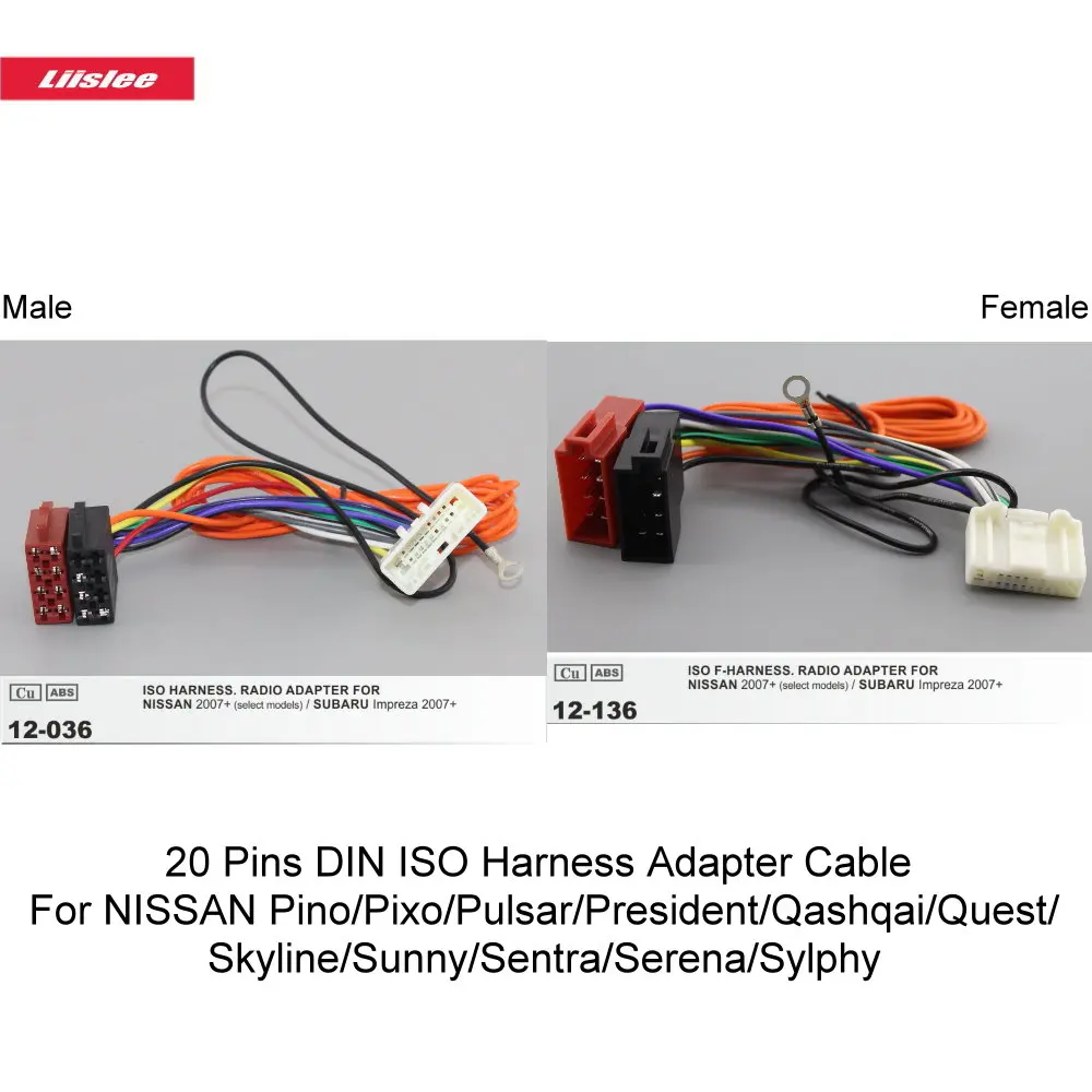 20 Pins DIN ISO Harness Adapter Cable For NISSAN Pino/Pixo/Pulsar/President/Qashqai/Quest/Skyline/Sunny/Sentra/Serena/Sylphy