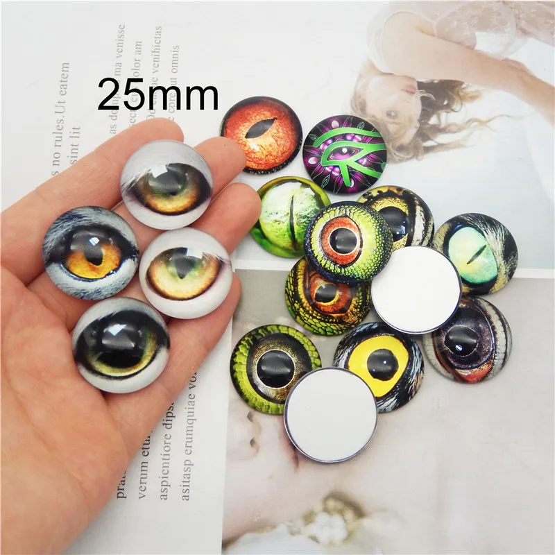 6-30mm 10-50pcs Mixed Round Glass Dragon Cat Animal Eyes Cabochon Beast Doll Eyes Flat Back Handmade Jewelry Making Accessory