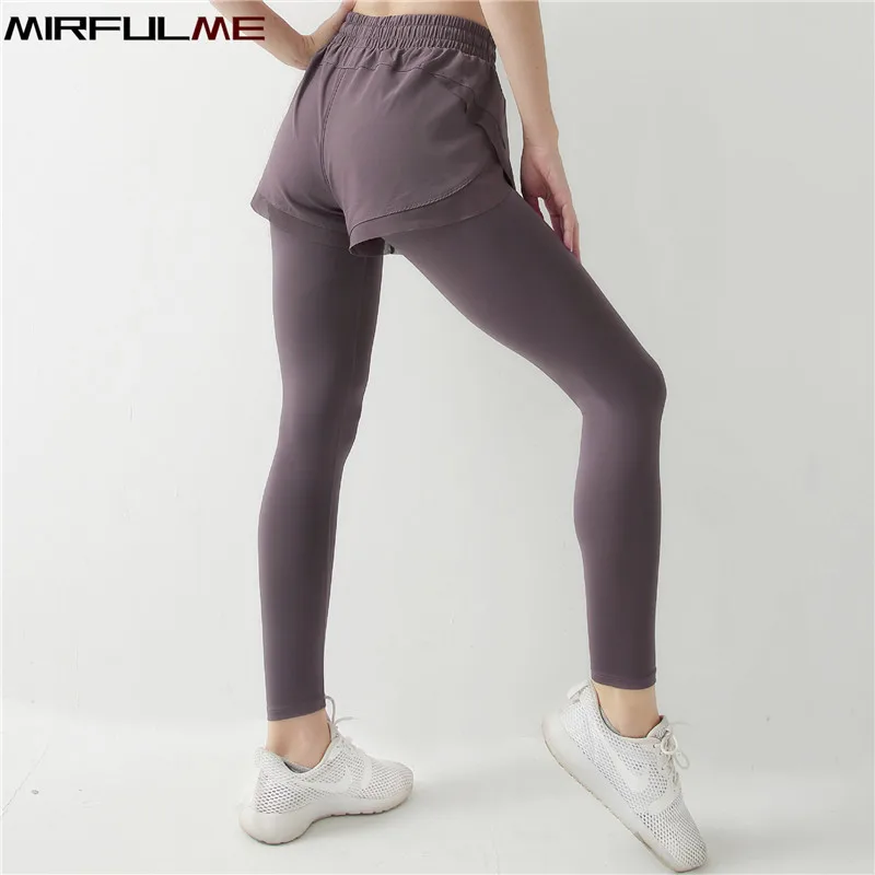 

Women Leggings Sport Fake Two Pieces Yoga Pants Elastic Capris Running Trouser Slim Lace Pant Gym Fitness Tights Workout Leggins