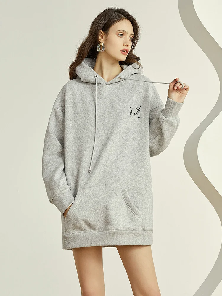 Velvet Winter Women\'s Cute Saturn Printing Hooded Female Thicken Warm Hoodies Lady Autumn Tops Sweatshirts