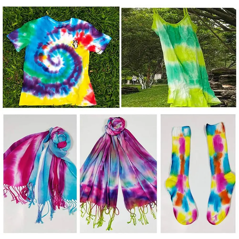 Tie Dye Kit 24 Colors DIY Garment Graffiti Fabric Textile Paint Rainbow Pigment Fabric Clothes Tie Dye Set