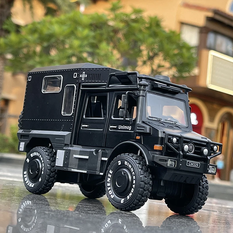 1/28 UNIMOG U4000 Motorhome Alloy Cross-country Touring Car Model Diecasts Toy Off-road Vehicles Car Model Simulation Kids Gifts