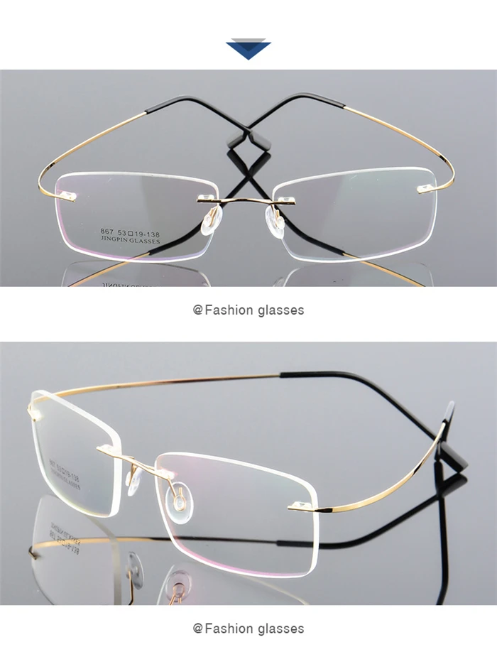 Legierung Superelastische Rahmenlose Kurzsichtige Brille Männer Metall Minus Objektiv Rechteck Rezept Brillen 0-0,5-0,75 Bis -6 – Detail 8