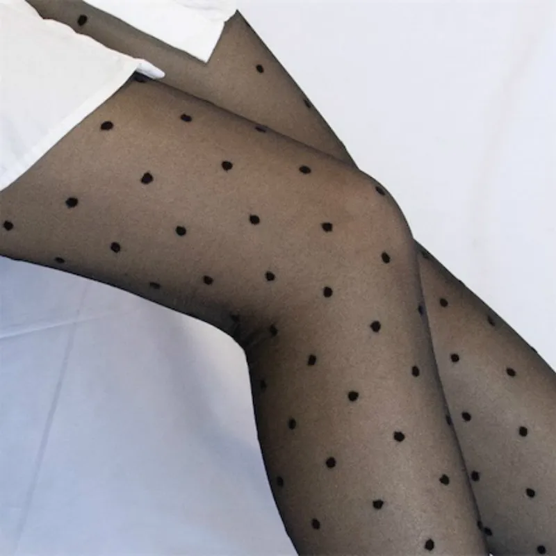 Collant da donna calze classiche in seta a pois donna Vintage moda dolce ragazza nero Sexy collant donna trasparente stretto