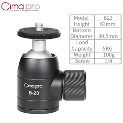 Cimapro B-23 Mini Tripod Ball Head Aluminum Alloy Metal 360 Degree Tripod Ball Head Panoramic Head W 1/4 Screw For DSLR GoPro