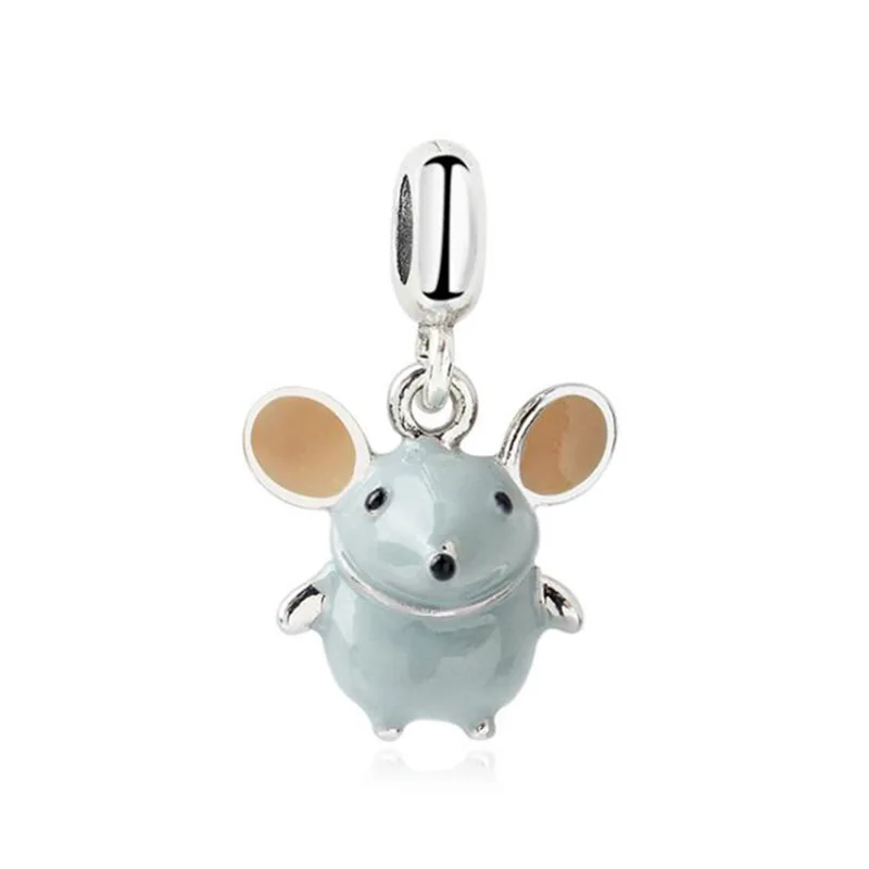 Boosbiy 2pc New Arrival Cute Enamel Mouse Pendant Charms Fit Brand Bracelets & Necklaces For Women DIY Cartoon Jewelry Making