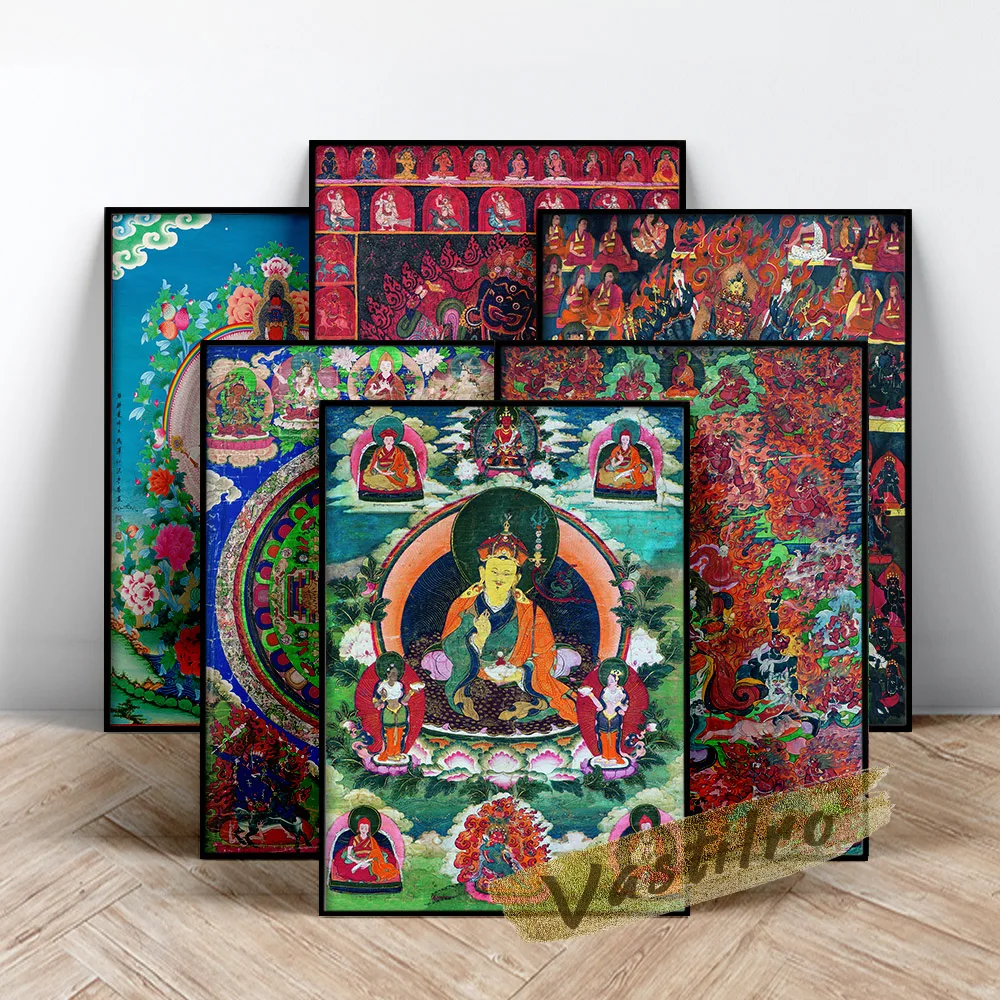 Tibetan Thangkas Art Prints Poster Dunhuang Frescoes Buddha Portrait Canvas Painting Bodhisattva Wall Picture Home Decor Gift