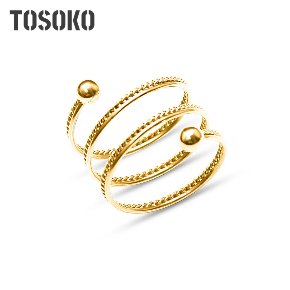 

TOSOKO Stainless Steel Jewelry Double Layer Spring Twist Steel Ball Ring For Women BSA093