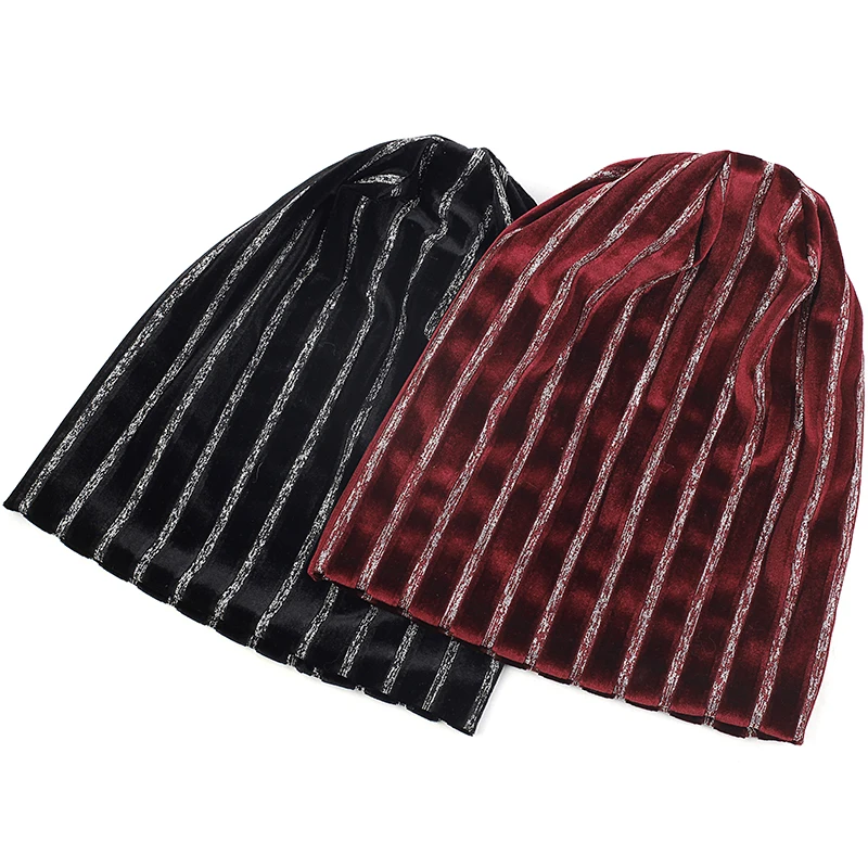 Geebro Women Stripe Style Soft Baggy Skullies Beanie Hat Adult Autumn Winter Warm Hat Beanies Skull Cap For Ladies Girls