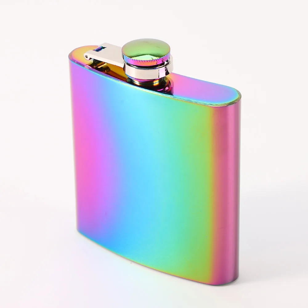 Portable 6oz Hip Flask Gold Plated Gradient Color Rainbow Colored Stainless Steel Flask Screw Cap Whiskey Wine Bottle Groom Gift