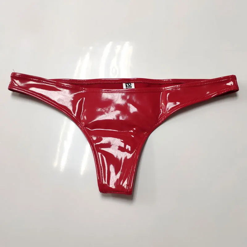 Candy Color Sexy LaTex Low-Rise G-string Oil Shiny Sexy Micro Thong T-Back PVC Sexy Brifes Erotic Lingerie Gay Wear Plus Size F2