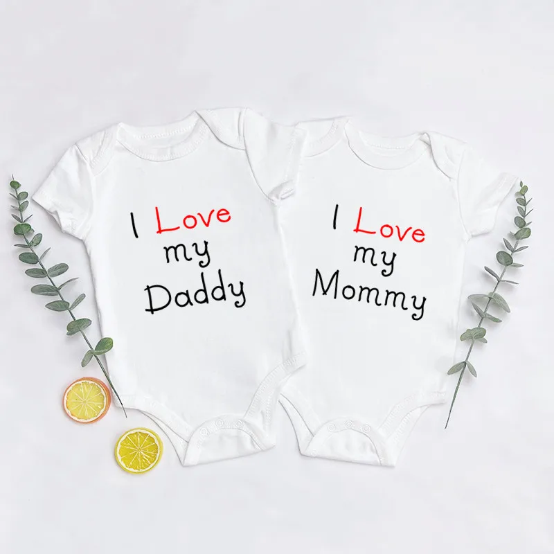 I Love My Daddy/mommy Baby Bodysuit White 100% Cotton Short Sleeve Newborn Toddler Jumpsuit Casual Twins Baby Clothes Romper