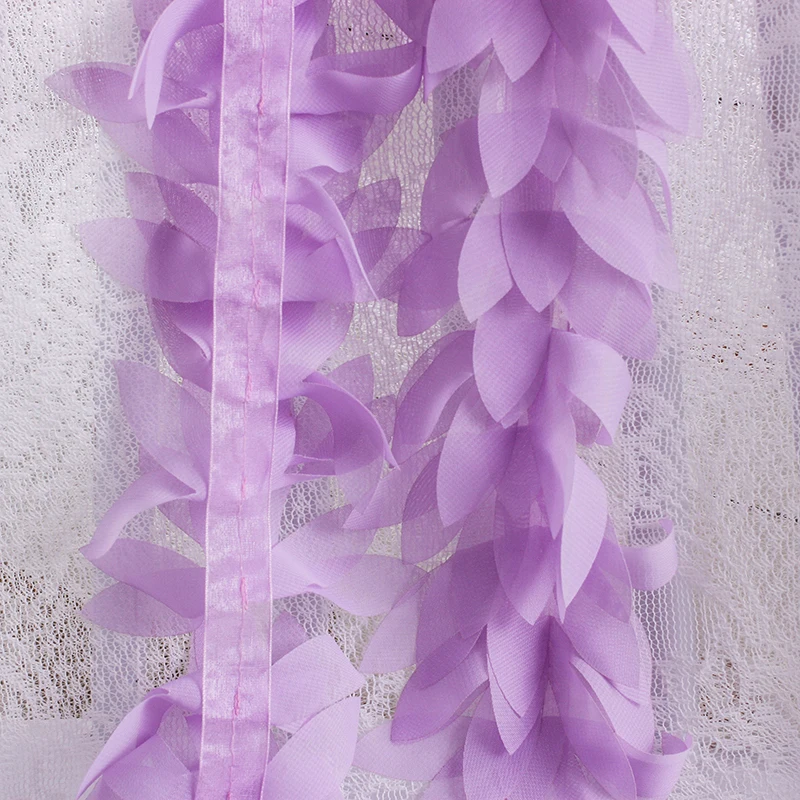 zsbszc Hochwertiger 50 Yards Chiffon-Blattspitzenbesatz Chiffonstreifen 14 Farben 3D Chiffon DIY 12cm Breite Spitzenbesatz Spitzenband XF11 – Detail 3