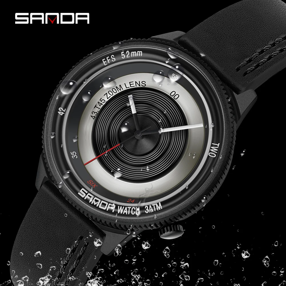 SANDA Creative Wristwatch for Men 5 ATM Waterproof Watches Leather Strap Luxury Brand Clock Male Relogio Masculine