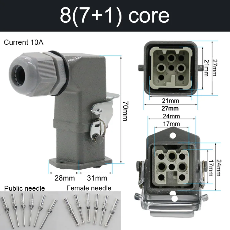 HDC-HA Rechthoekige Heavy Duty Connector 10A 16A 4 5 6 8-pins kern Luchtvaart Waterdichte industriële stopcontact