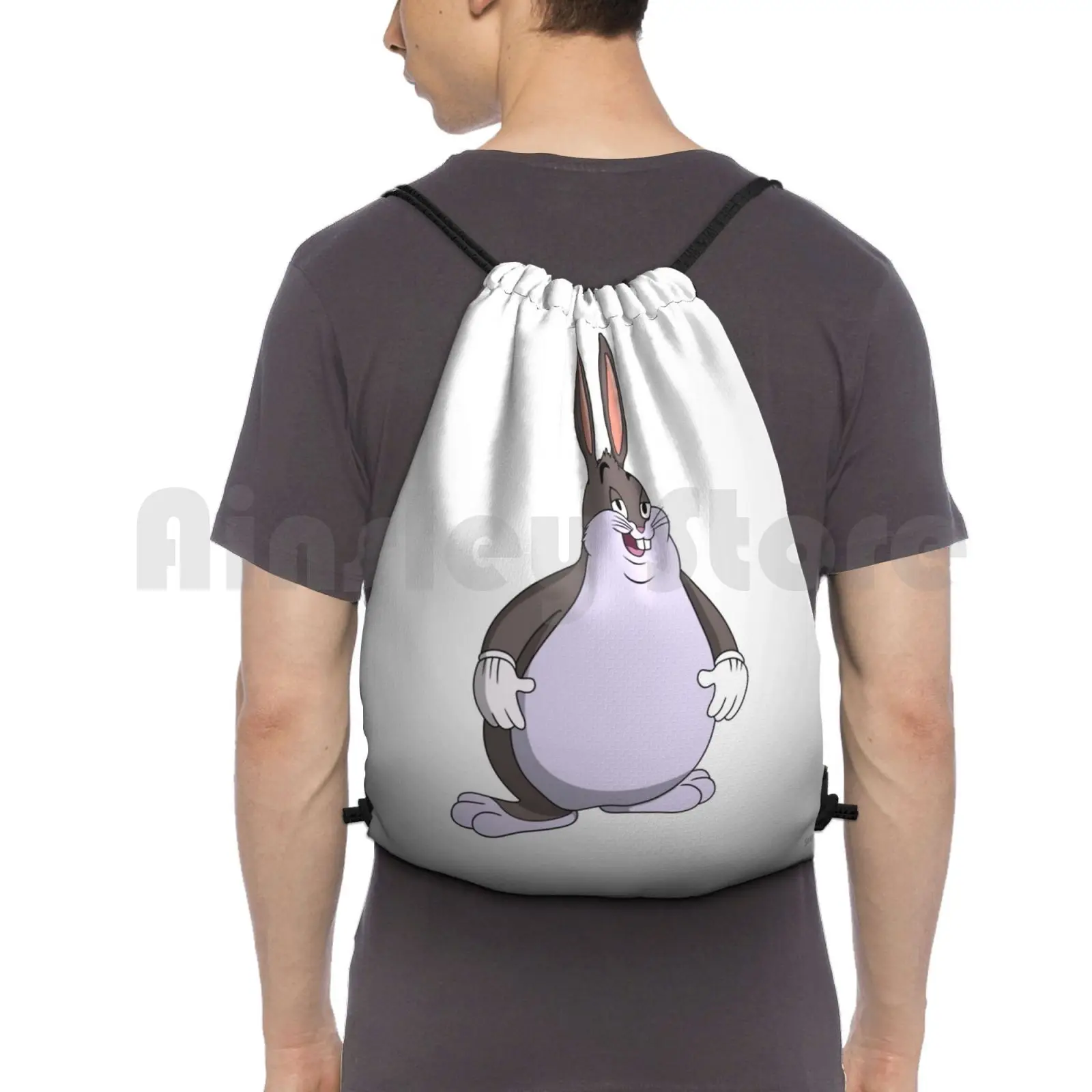 Big Chungus Backpack Drawstring Bags Gym Bag Waterproof Big Chungus Rabbit Meme Doc Funny Teen Tok Lamo Dumb Game Bugs