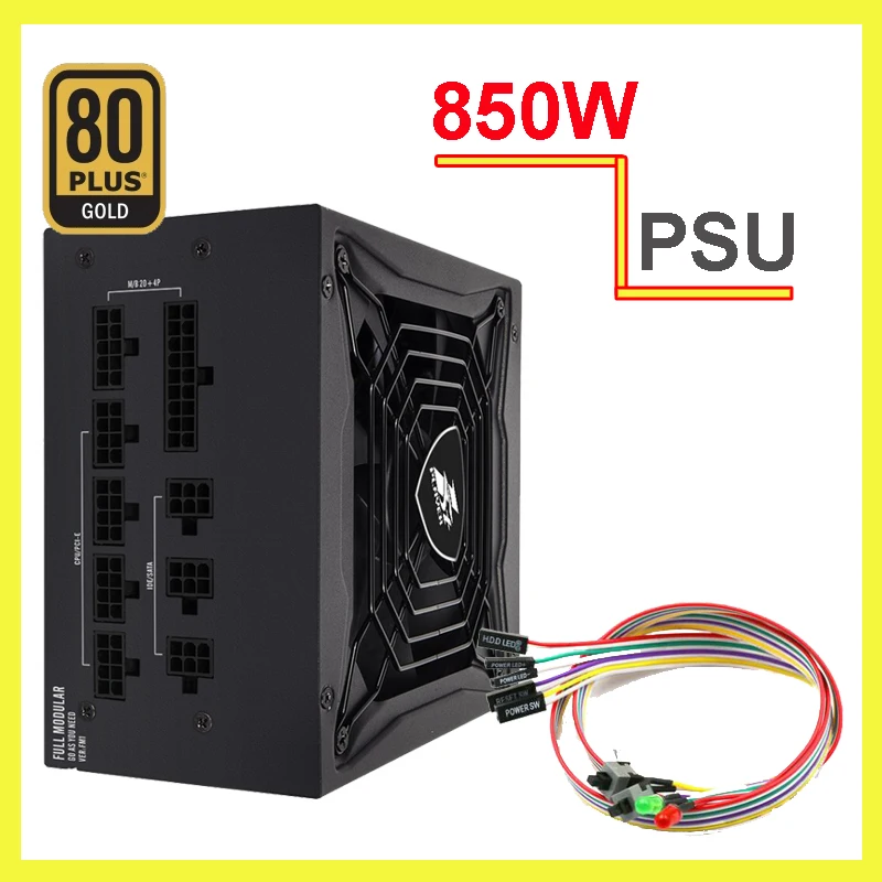 

New 80Plus Golden 850W Power Supply Unit PFC Active Full Modular PSU with Dual CPU 8PIN Power Supply 100V-240V PC Switch Cable