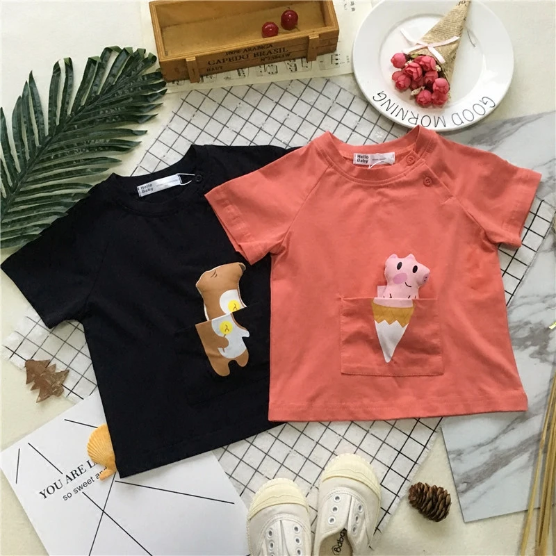 Tonytaobaby Summer New Men and Women Baby-Doll Ice Cream Pig and Bear Short-Sleeved T-shirt