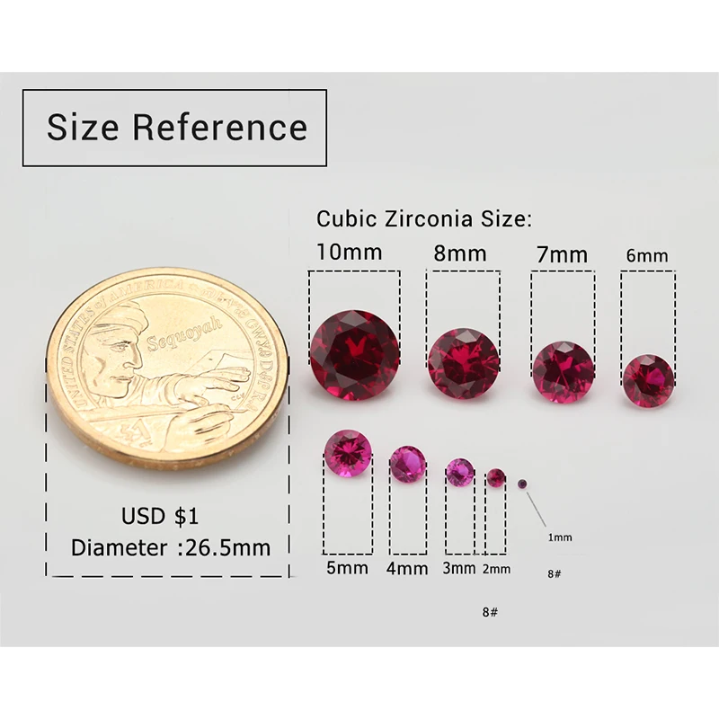 Size 1.0~12mm Round Brilliant Cut Rubys Synthetic Corundum 5# 8# Red Stone For Jewelry