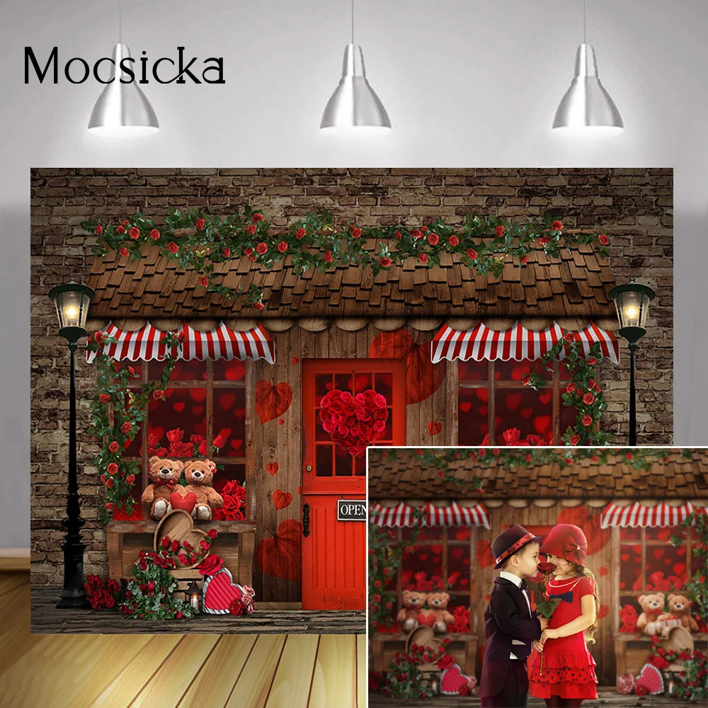 ロマンチックな結婚式の肖像画の背景,バレンタインデーの背景,赤いバラ,レンガの壁,花,クマ,写真,フォトコール