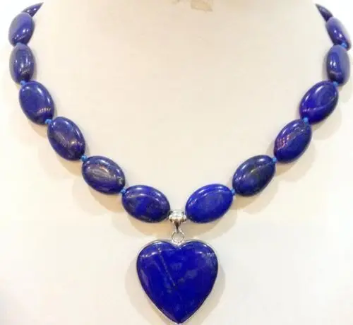 

Jew3105 New natural lapis lazuli heart pendant necklace 18