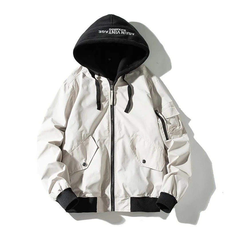 Mens Bomber Jackets Solid Man Retro Vintage Jacket Casual Baseball Jacket Japanese Harajuku Hooded Autumn Chaqueta Hombre 2019