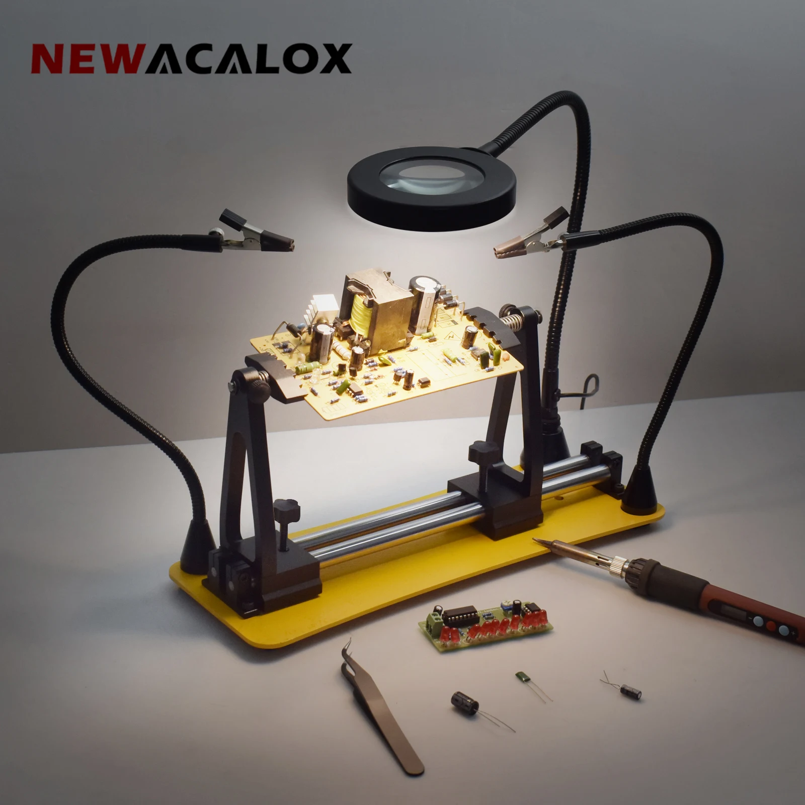 

NEWACALOX Soldering Helping Hand Adjustable PCB Circuit Board Fixture3X Welding Magnifier USB LED Lamp Repairing Lighting Tools